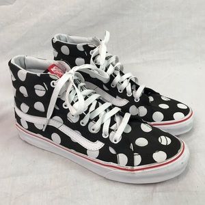 Vans sk8 hi slim polka dot black white red skate